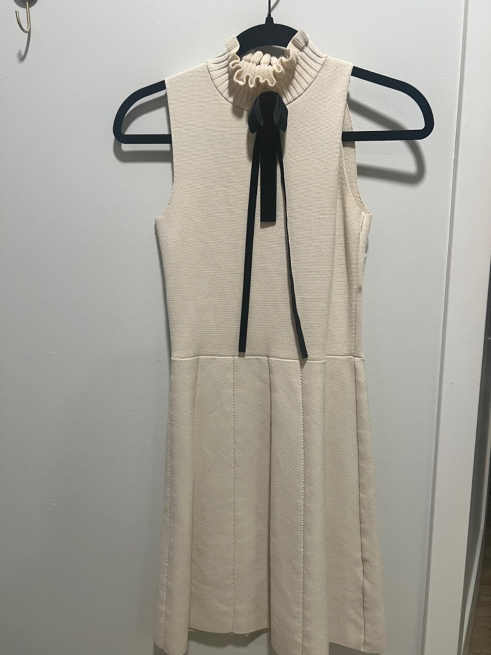 Zara Cream Sleeveless Dress with Black Ribbon Tie